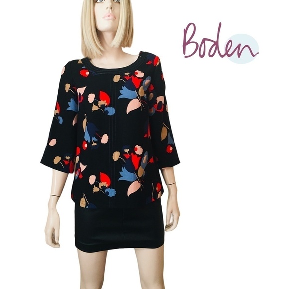 Anthropologie Boden Blouse Top Shirt Tank Floral Colorful Versatile ΒΎ Sleeve - Picture 1 of 13